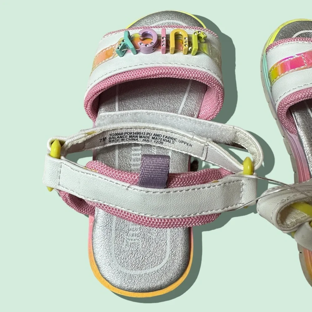 Baby Girl Colorful White Silver Juicy Couture Velcro Strap Sandals Size 7
